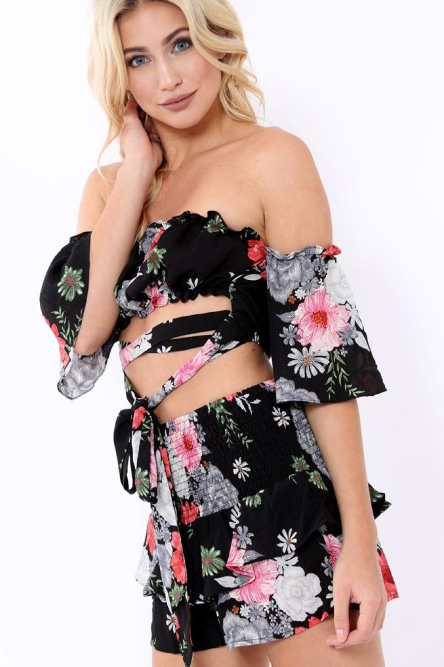 Clothing Rebellious Fashion | Black Floral Co-Ord Set - Adana