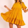 Clothing Rebellious Fashion | Mustard Smock Tiered Frill Sleeve Mini Dress - Olah