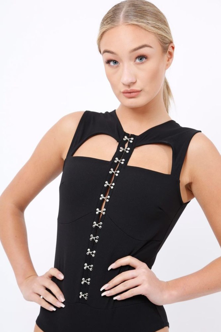 Clothing Rebellious Fashion | Black Hook And Eye Cut Out Bodysuit - Reign