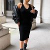 Clothing Rebellious Fashion | Black Strappy Knit Midi Dress - Graciella