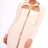 Clothing Rebellious Fashion | Nude Cut Out Eyelet Front Bodycon Dress - Staci