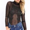 Clothing Rebellious Fashion | Black Mesh Bodysuit With Black Sparkle Beading - Violet