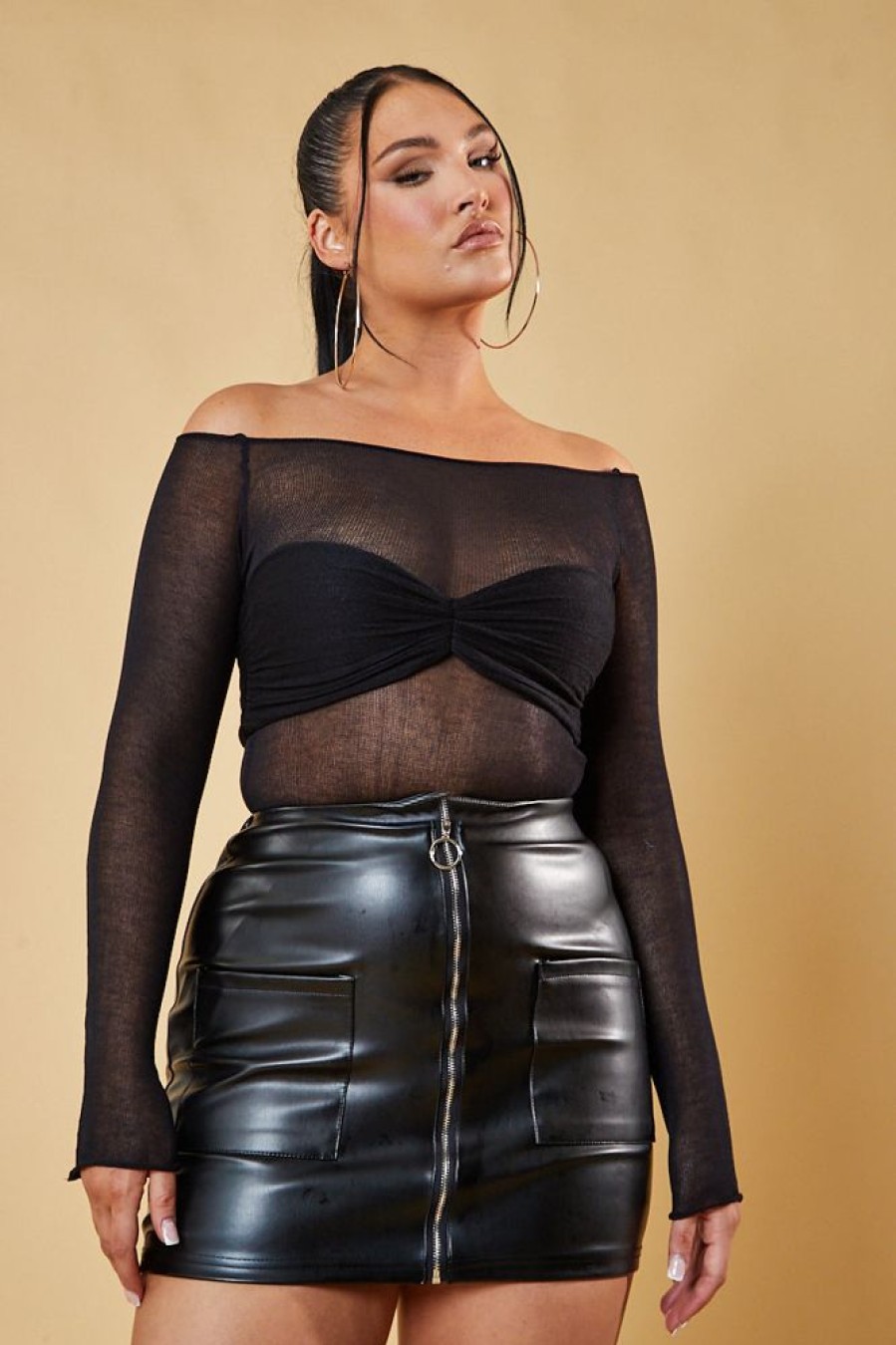 Clothing Rebellious Fashion | Black Faux Leather Zip Front Mini Skirt - Eleanor