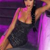 Clothing Rebellious Fashion | Black Silver Sequin Cami Bodycon Dress - Makira