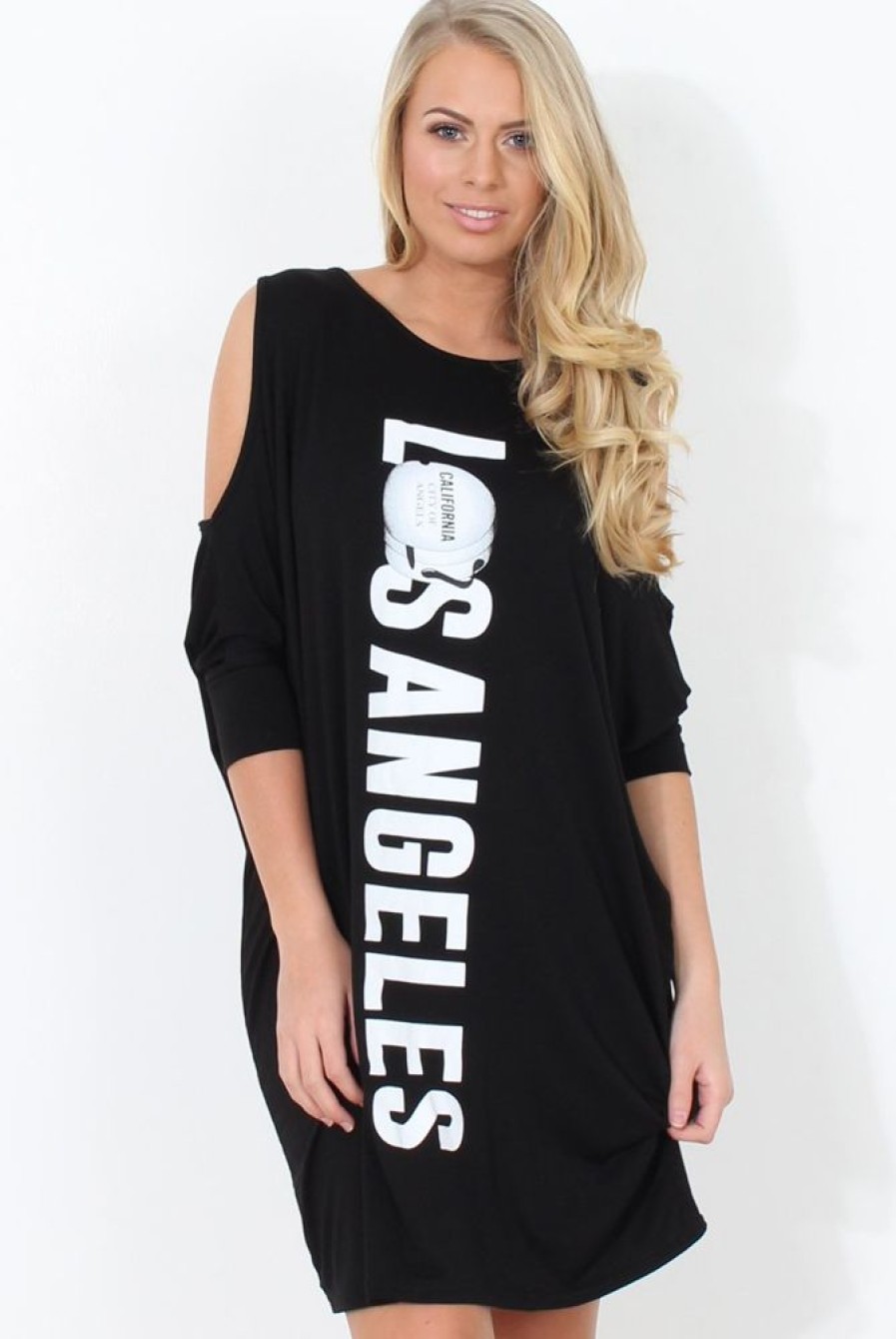 Clothing Rebellious Fashion | Black Cold Shoulder Oversized Dress - Sherri