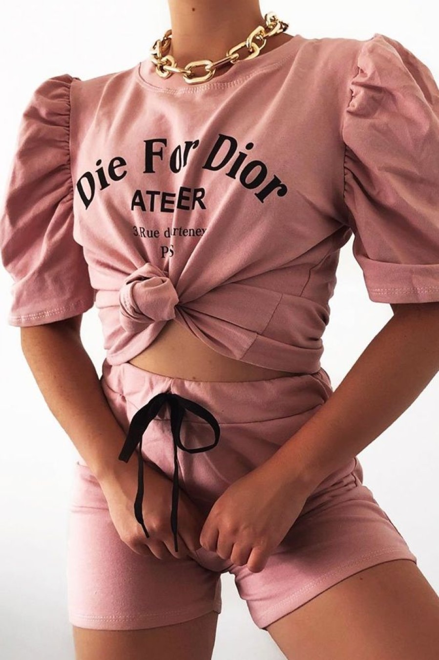 Clothing Rebellious Fashion | Pink Die For Dior T-Shirt And Shorts Loungewear Co-Ord - Kaelie