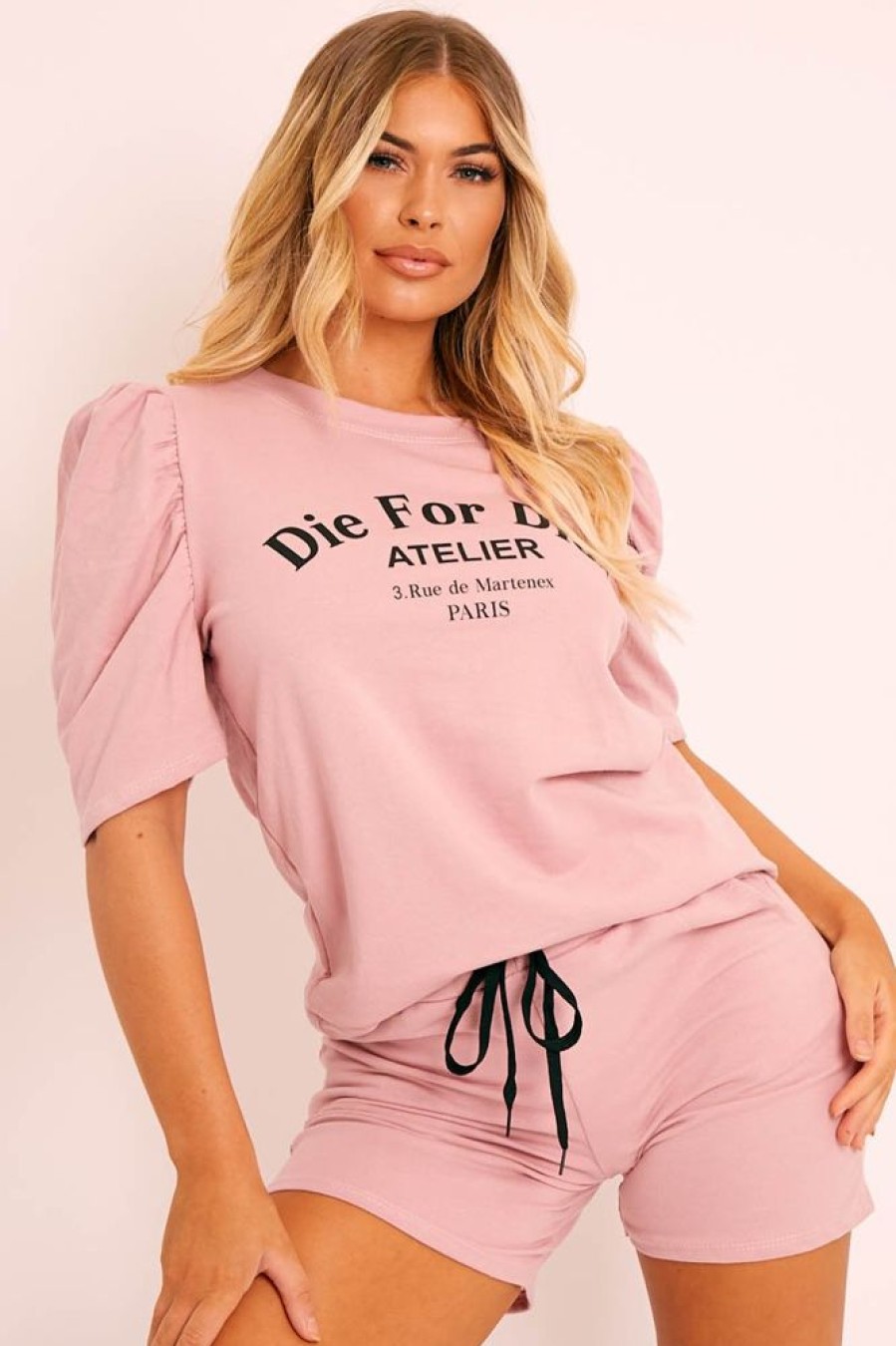 Clothing Rebellious Fashion | Pink Die For Dior T-Shirt And Shorts Loungewear Co-Ord - Kaelie