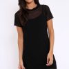 Clothing Rebellious Fashion | Black Mesh Overlay T-Shirt Dress - Selena