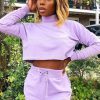 Clothing Rebellious Fashion | Lilac Lime Contrast Stitch Crop Jumper Skirt Co-Ord - Keva