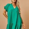 Clothing Rebellious Fashion | Green V-Neck Tiered Frill Mini Dress - Kate