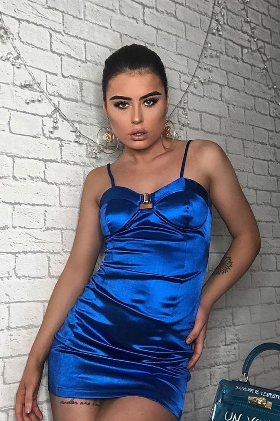 Clothing Rebellious Fashion | Cobalt Satin Clasp Front Cup Mini Dress - Teana