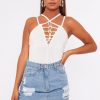 Clothing Rebellious Fashion | White Lace Up Front Bodysuit - Gea