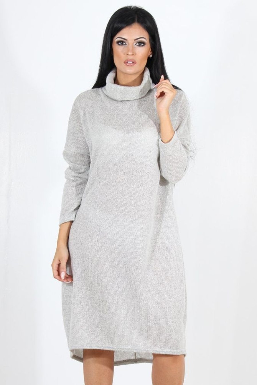 Clothing Rebellious Fashion | Charley Grey Cowl Neck Oversized Jumper Dress