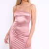 Clothing Rebellious Fashion | Rose Satin Ruched Bodycon Dress - Aara