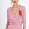 Clothing Rebellious Fashion | Pink Wrap Around Embroidered Bodysuit - Roisin