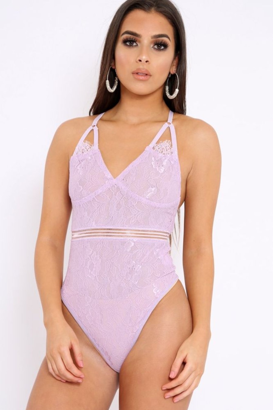 Clothing Rebellious Fashion | Lilac Lace Open Back Bodysuit - Naomie