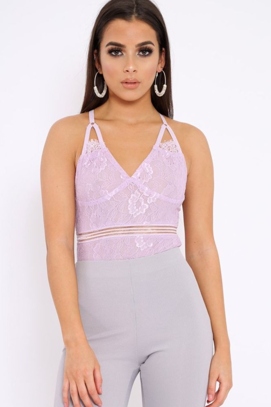 Clothing Rebellious Fashion | Lilac Lace Open Back Bodysuit - Naomie