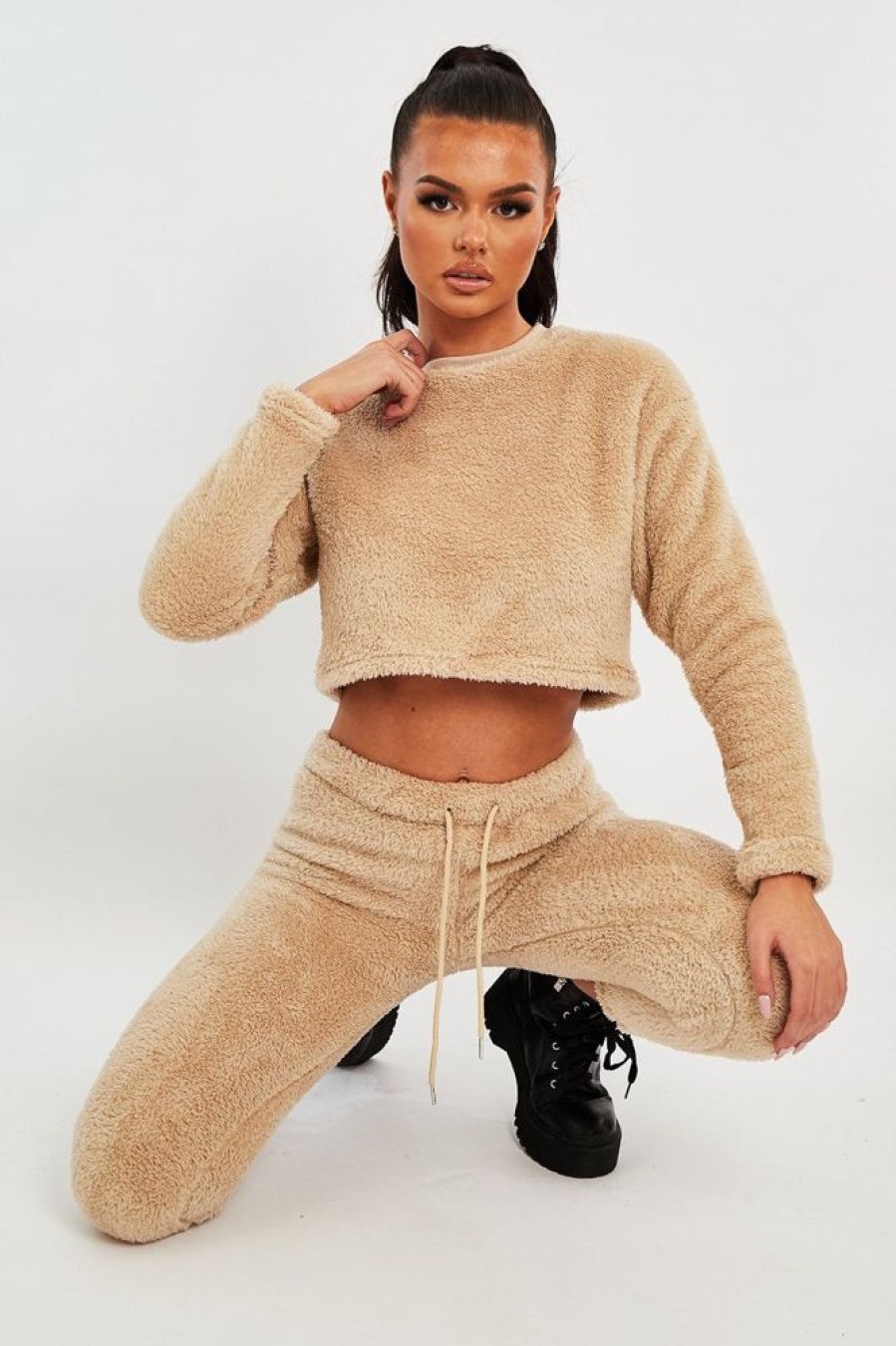 Clothing Rebellious Fashion | Stone Round Neck Teddy Sweatshirt - Delsie