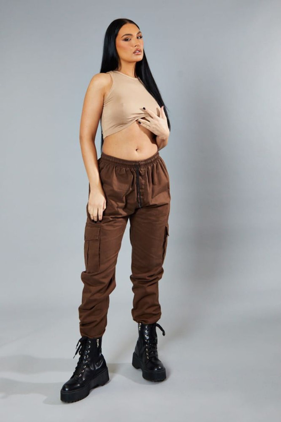 Clothing Rebellious Fashion | Brown Baggy Cuffed Cargo Trousers - Shemaz