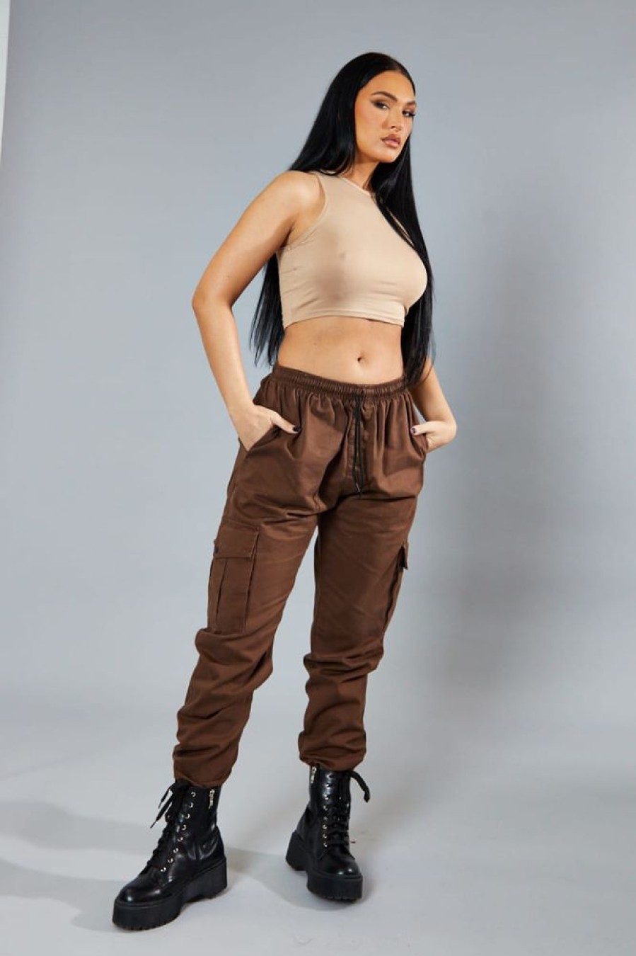 Clothing Rebellious Fashion | Brown Baggy Cuffed Cargo Trousers - Shemaz