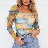 Clothing Rebellious Fashion | Multi Rainbow Puff Sleeve Bodysuit - Deana