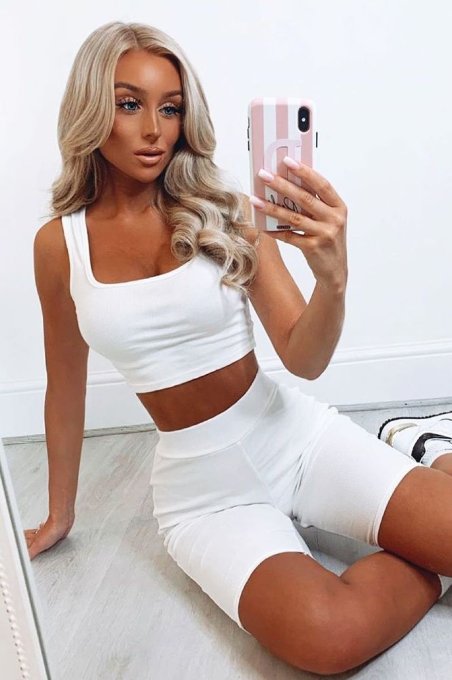 Clothing Rebellious Fashion | White Crop Top And Cycling Shorts Co-Ord Set - Frankie