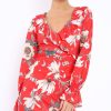 Clothing Rebellious Fashion | Red Floral Wrap Mini Dress With Frills - Maleigh