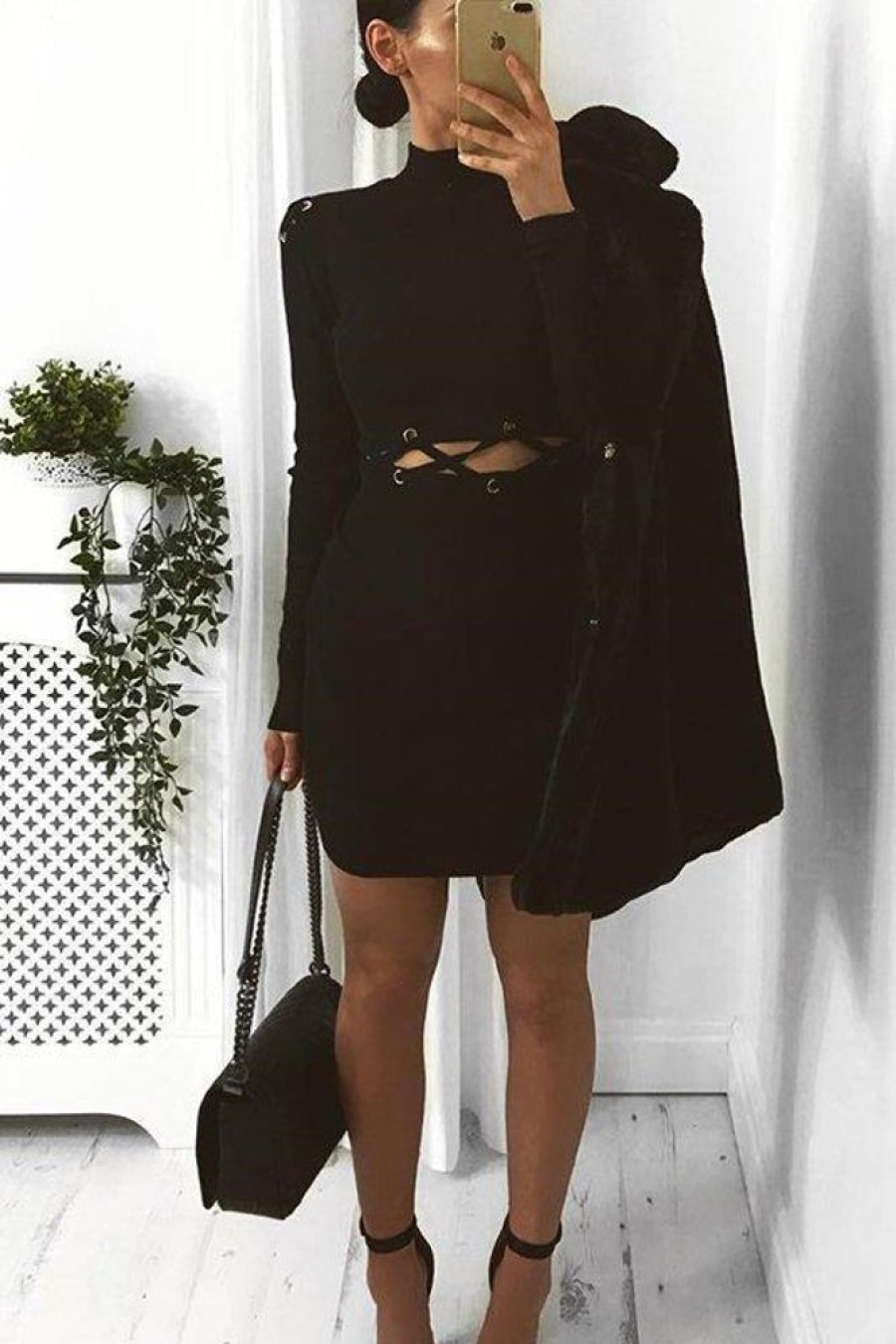 Clothing Rebellious Fashion | Black Ribbed Cut Out Lace Jumper Dress - Cierra