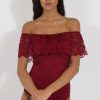 Clothing Rebellious Fashion | Wine Lace Frill Bardot Bodysuit - Tonika