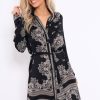 Clothing Rebellious Fashion | Black Satin Paisley Print Button Front Shirt Dress - Hailie