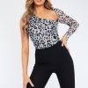 Clothing Rebellious Fashion | Grey Cheetah Print Mesh One Sleeve Bodysuit - Kaz