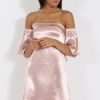 Clothing Rebellious Fashion | Nude Pink Metallic Bardot Dress - Maria