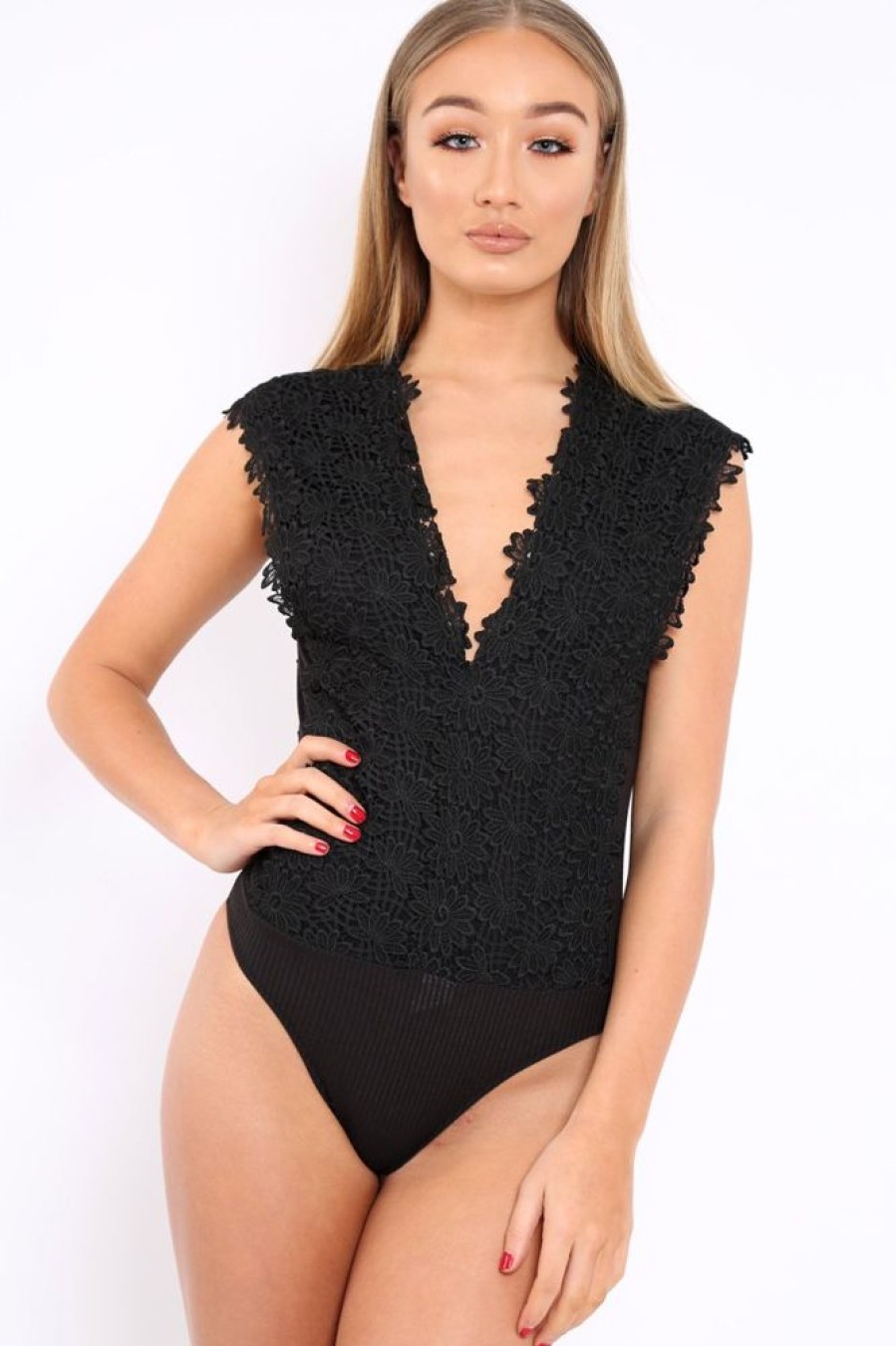 Clothing Rebellious Fashion | Black Floral Crochet Off The Shoulder Bodysuit - Shae