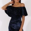 Clothing Rebellious Fashion | Navy Crushed Velvet Frill Dress - Esmy