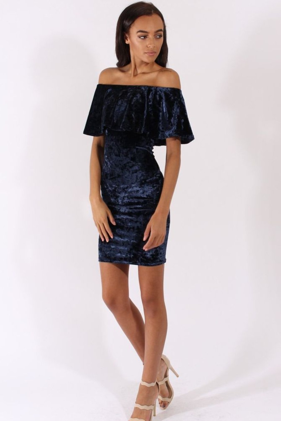 Clothing Rebellious Fashion | Navy Crushed Velvet Frill Dress - Esmy