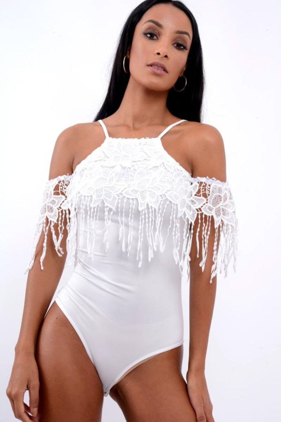 Clothing Rebellious Fashion | White Crochet Tassel Bodysuit - Chelsea