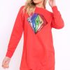 Clothing Rebellious Fashion | Red Loved Sequin Diamond Jumper Dress - Mary