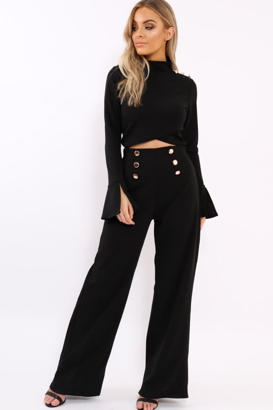 Clothing Rebellious Fashion | Black Button Detail Co-Ord - Kendi