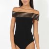 Clothing Rebellious Fashion | Black Elasticated Bardot Bodysuit - Jill