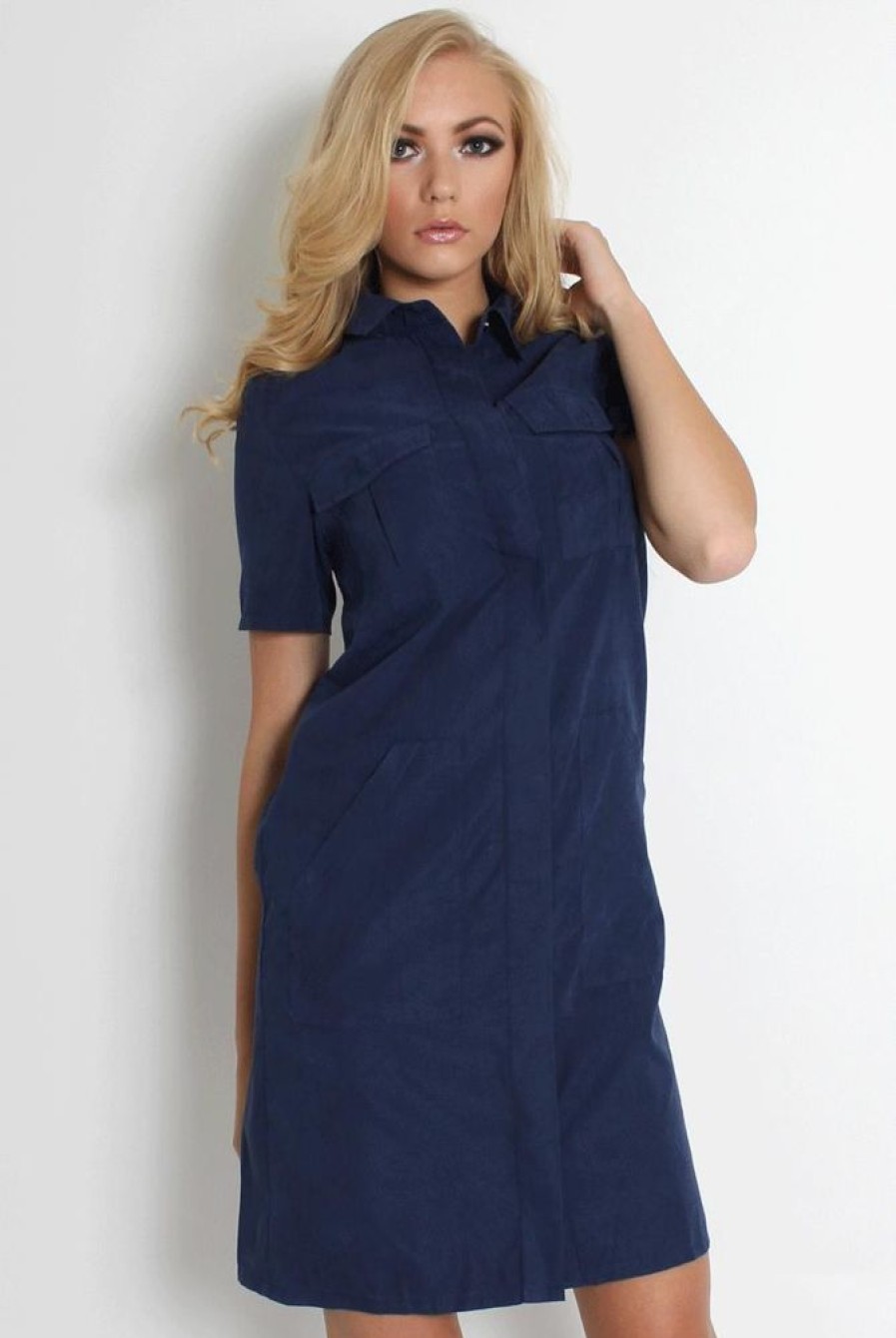 Clothing Rebellious Fashion | Bliss Navy Shirt Dress