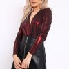 Clothing Rebellious Fashion | Wine Metallic Wrap Front Bodysuit - Kristen