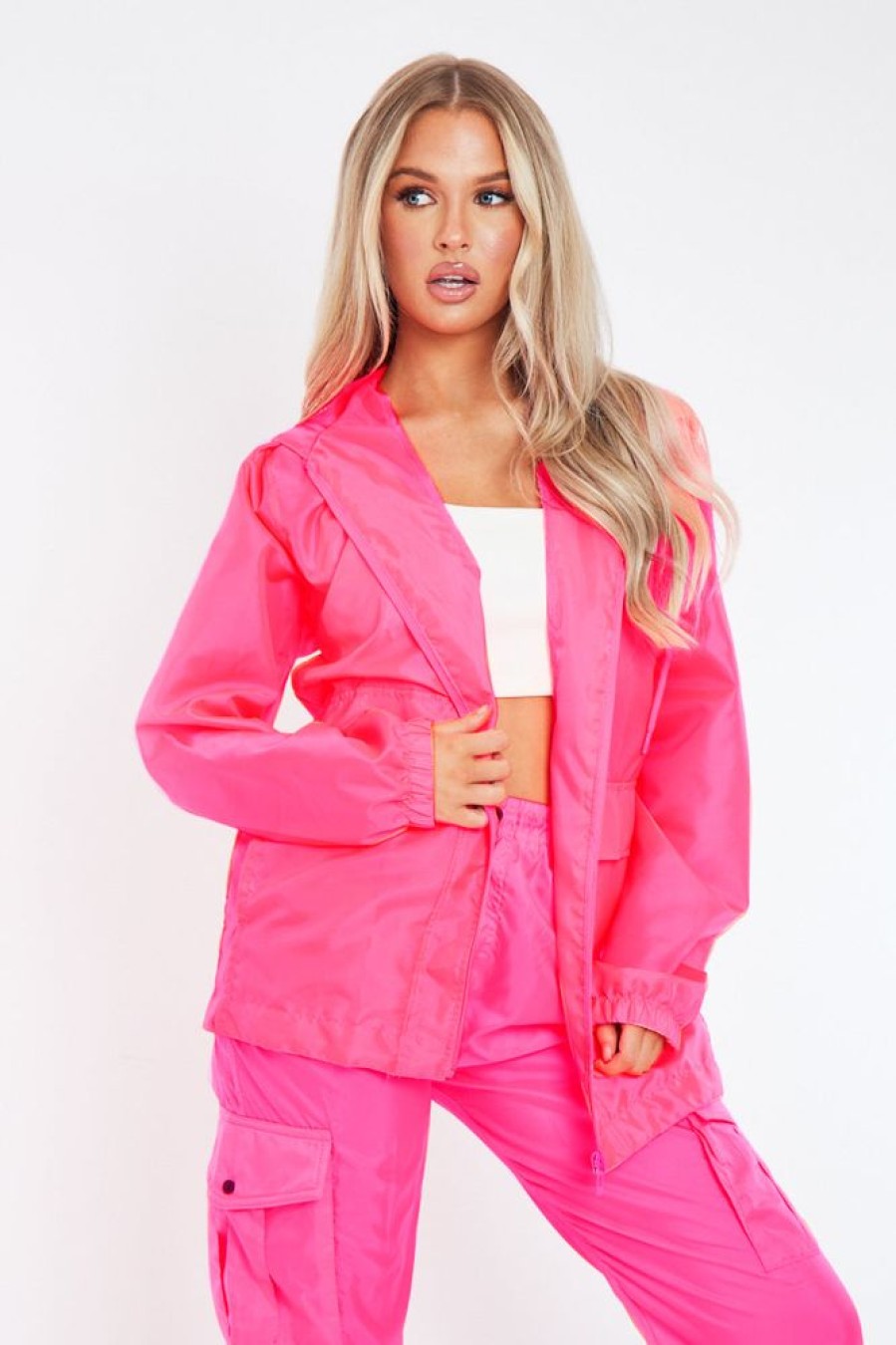 Clothing Rebellious Fashion | Coral Pink Shell Zip Up Windbreaker - Ginnie