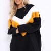 Clothing Rebellious Fashion | Black With Mustard And White Chevron Fur Jumper Dress- Lula