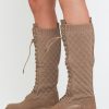 Shoes Rebellious Fashion | Brown Lace Up Pu Leather And Quilted High Boots - Salva