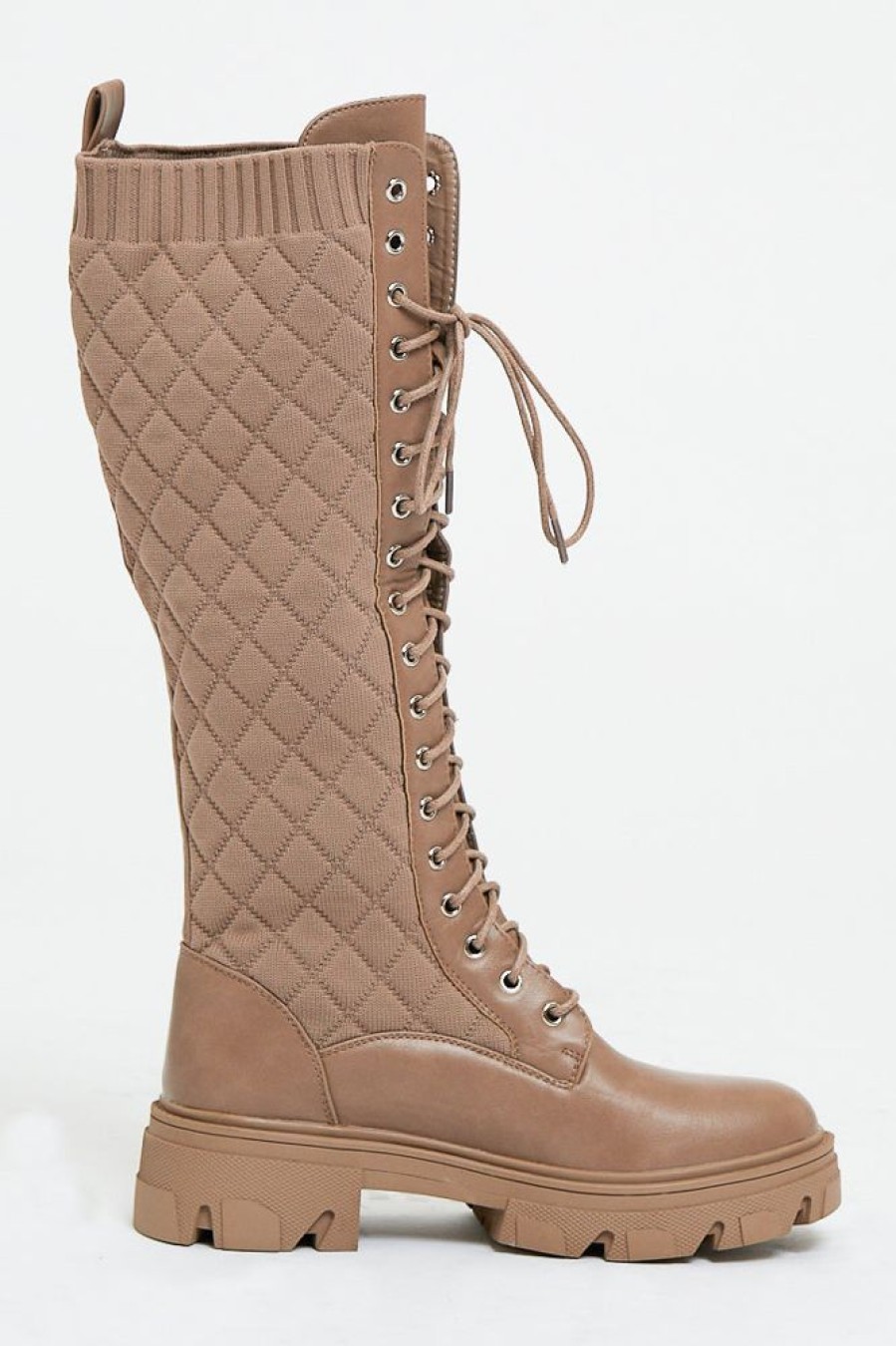 Shoes Rebellious Fashion | Brown Lace Up Pu Leather And Quilted High Boots - Salva