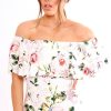 Clothing Rebellious Fashion | White Floral Print Bardot Frill Bodysuit - Mylene