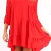 Clothing Rebellious Fashion | Red Tiered Ruffle Shift Dress - Abri