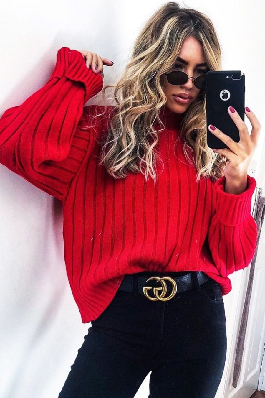 Clothing Rebellious Fashion | Red Knit High Neck Jumper - Jaelynn