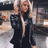 Clothing Rebellious Fashion | Black Wet Look Puffer Coat - Soph