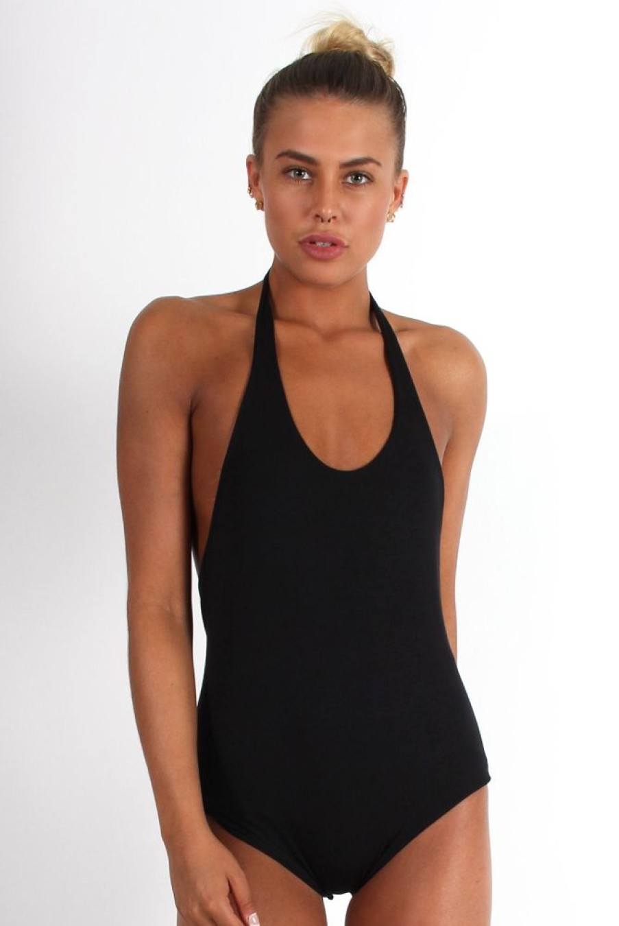 Clothing Rebellious Fashion | Athene Black Halter Neck Bodysuit